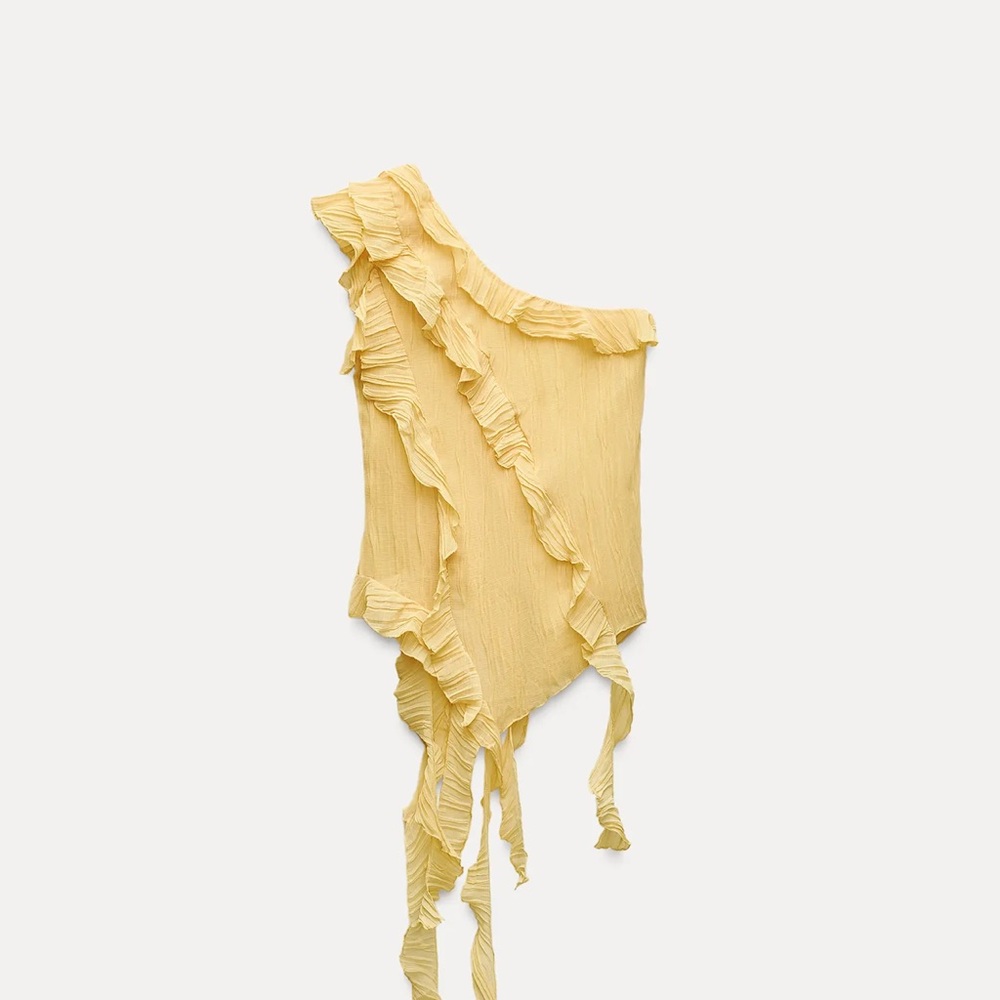 Zara Yellow Ruffled One-Shoulder Top